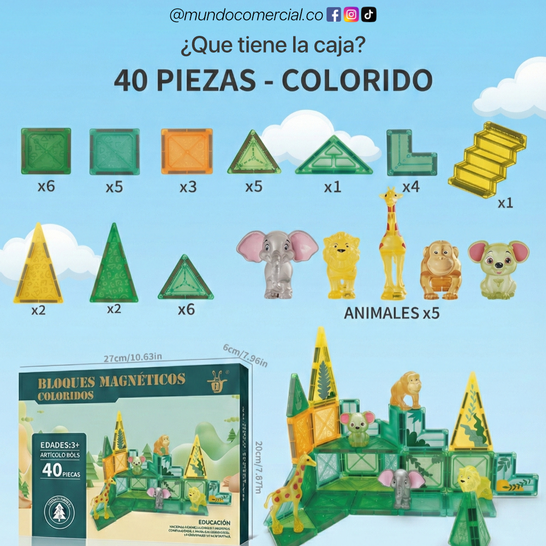 Bloques Magnéticos STEM – Serie Animales del Bosque 40 Piezas 3D