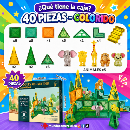 Bloques Magnéticos STEM – Serie Animales del Bosque 40 Piezas 3D