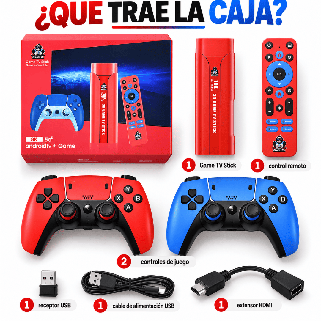 Consola Android Tv Box G1 – Game TV Stick con 2 Controles, +25.000 Juegos, Android 13 y Decodificación 8K