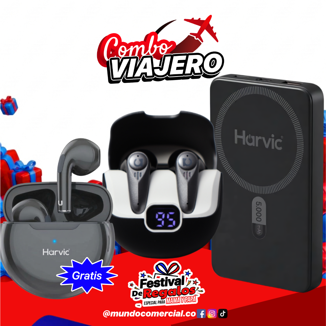 Combo para Mamá Viajera | Power Bank Harvic + Audífonos Traductores