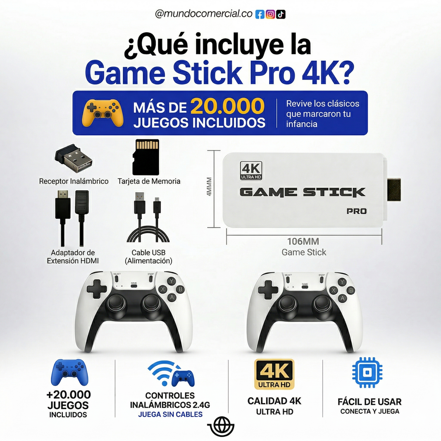 Consola Game Stick Pro 4K™ – Convierte tu TV en una Consola Retro con 20.000+ Juegos