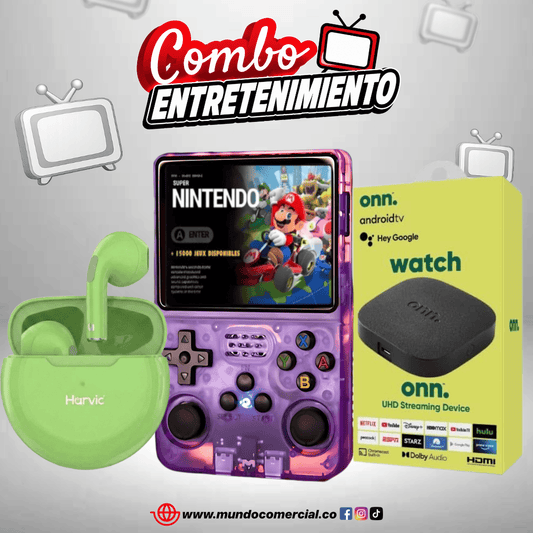 Combo Entretenimiento | Game Console Portátil R36S + Watch Onn 4K