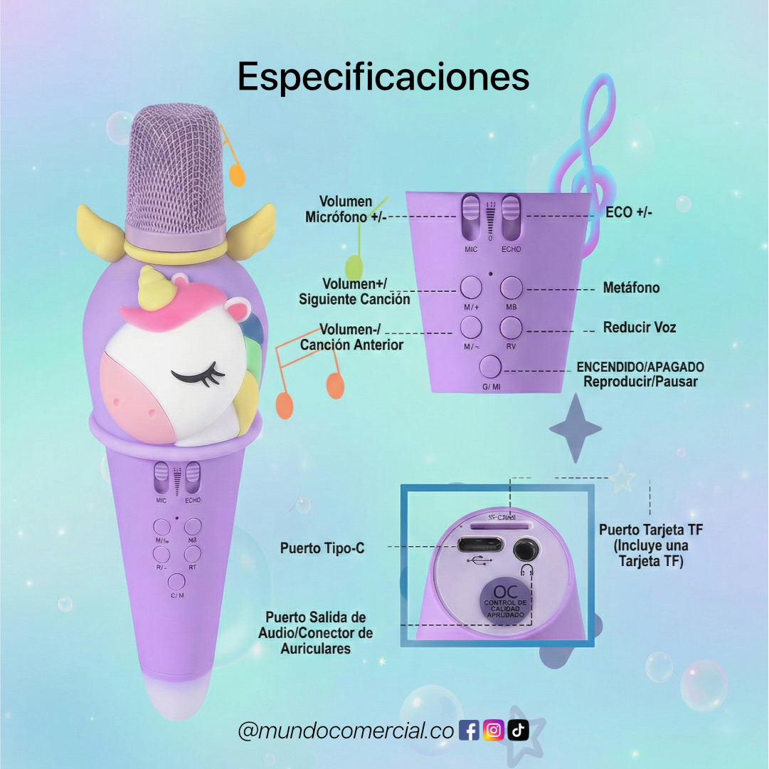 Micrófono Karaoke Inalámbrico LOVELY LED™ – El Show Empieza en Casa