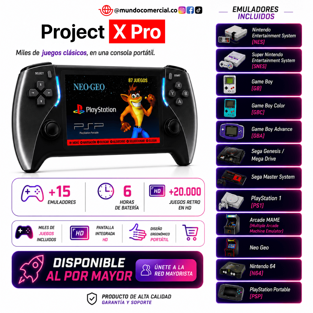 Consola Retro Portátil Project X Pro con 20.000 Juegos | PS1, Nintendo 64, PSP, Super Nintendo