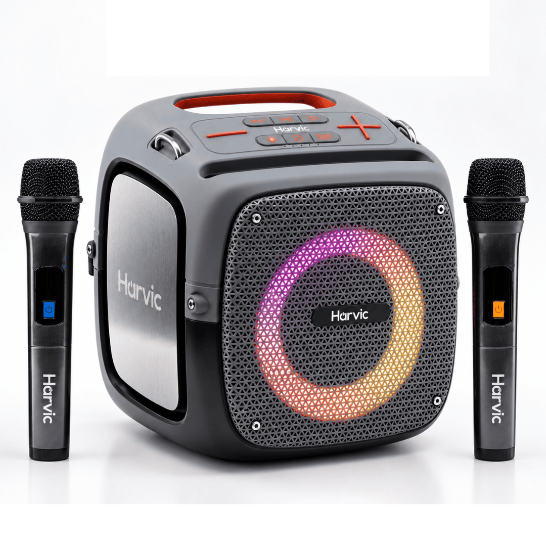 Harvic Karaoke Max – Parlante Bluetooth 80W con 2 Micrófonos, Bajos Potentes y Luces LED