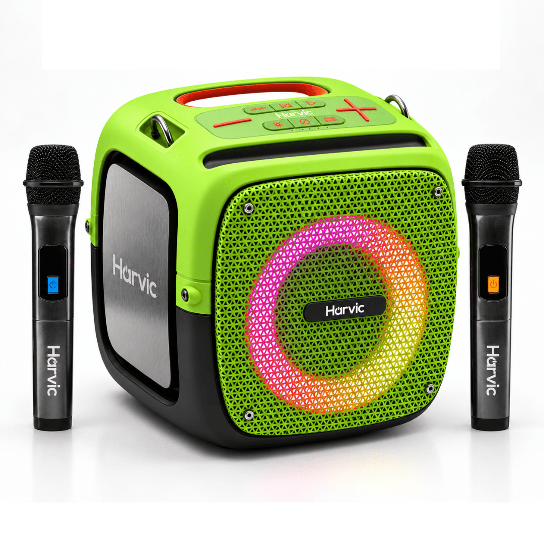 Harvic Karaoke Max – Parlante Bluetooth 80W con 2 Micrófonos, Bajos Potentes y Luces LED
