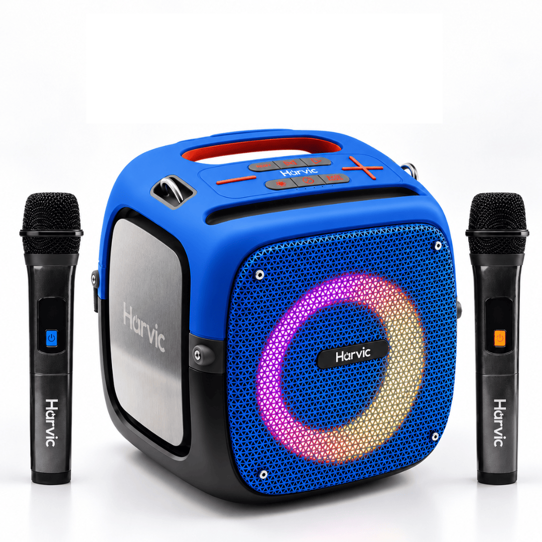 Harvic Karaoke Max – Parlante Bluetooth 80W con 2 Micrófonos, Bajos Potentes y Luces LED