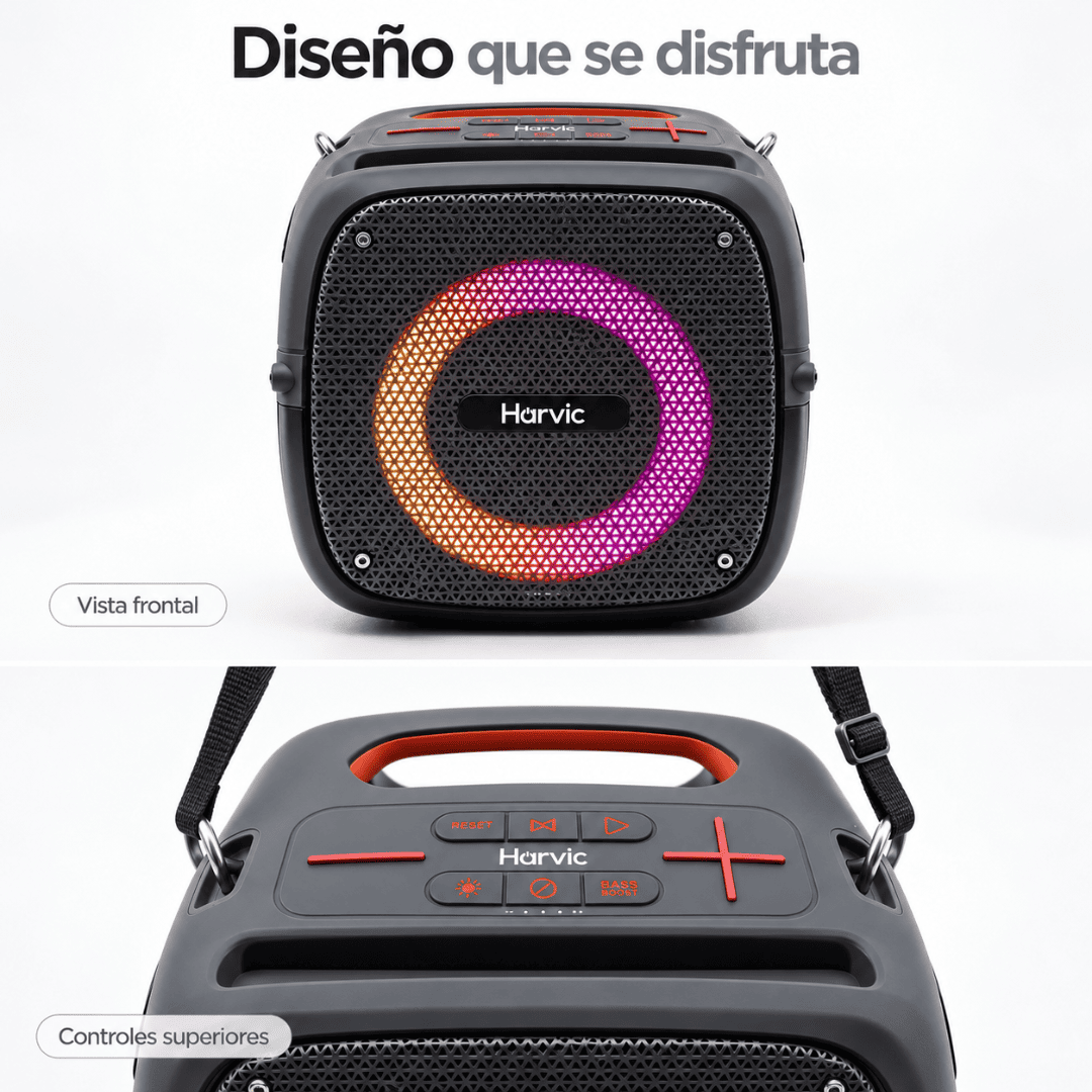 Harvic Karaoke Max – Parlante Bluetooth 80W con 2 Micrófonos, Bajos Potentes y Luces LED