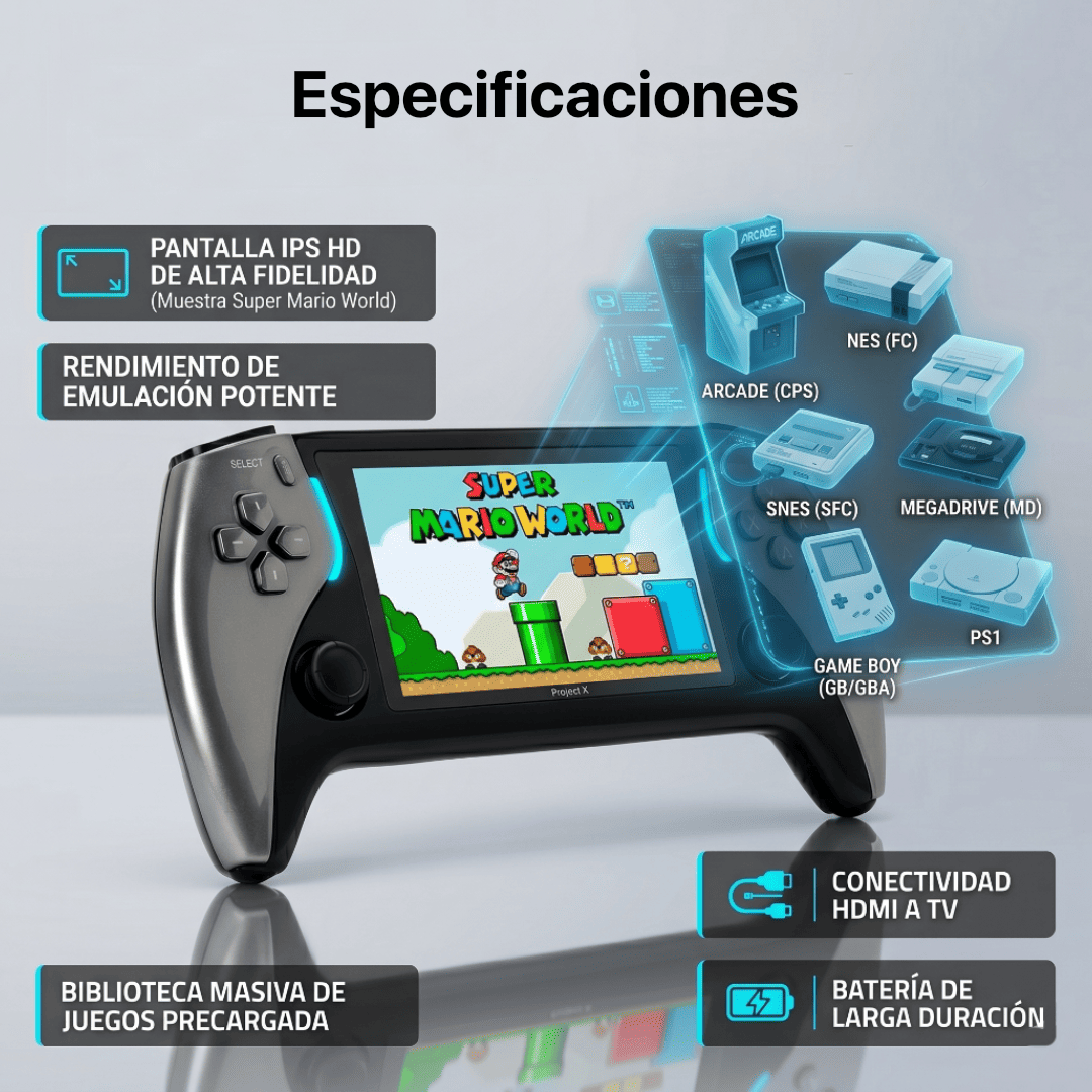 Consola Retro Portátil Project X Pro con 20.000 Juegos | PS1, Nintendo 64, PSP, Super Nintendo