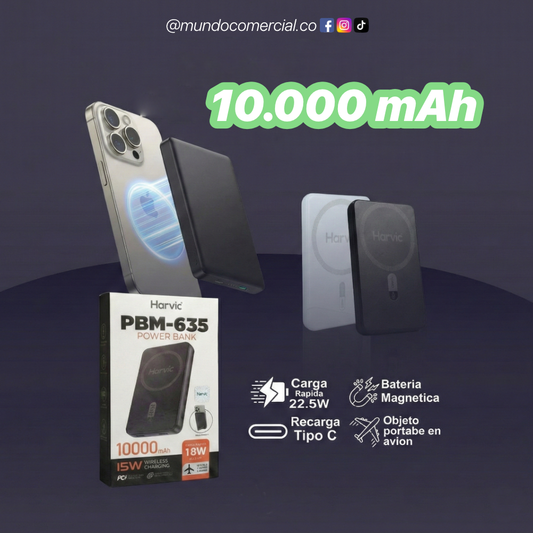 Power Bank Magnético Harvic PBM-635 | Carga Inalámbrica 15W