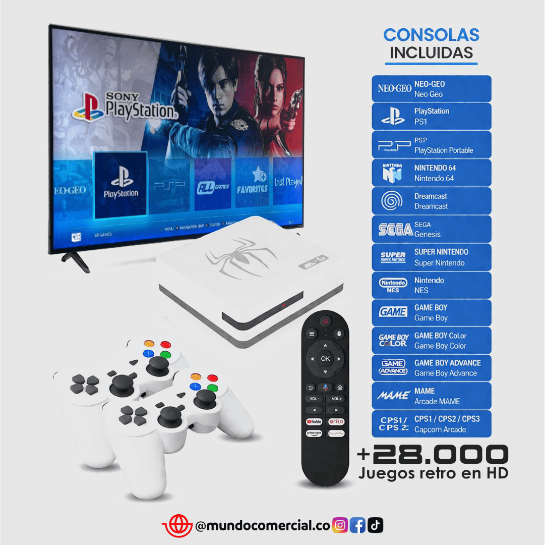 Game Box G7 (Edición Araña) Smart TV + Consola Retro | Más de 25.000 Juegos Clásicos Incluidos