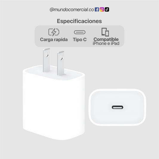 Adaptador USB-C 20W para iPhone | Carga Rápida Power Delivery