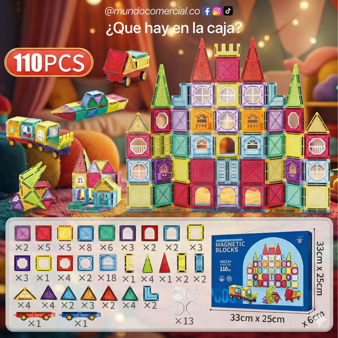 Bloques Magnéticos STEM 110 Piezas 3D – Construcción Educativa Premium