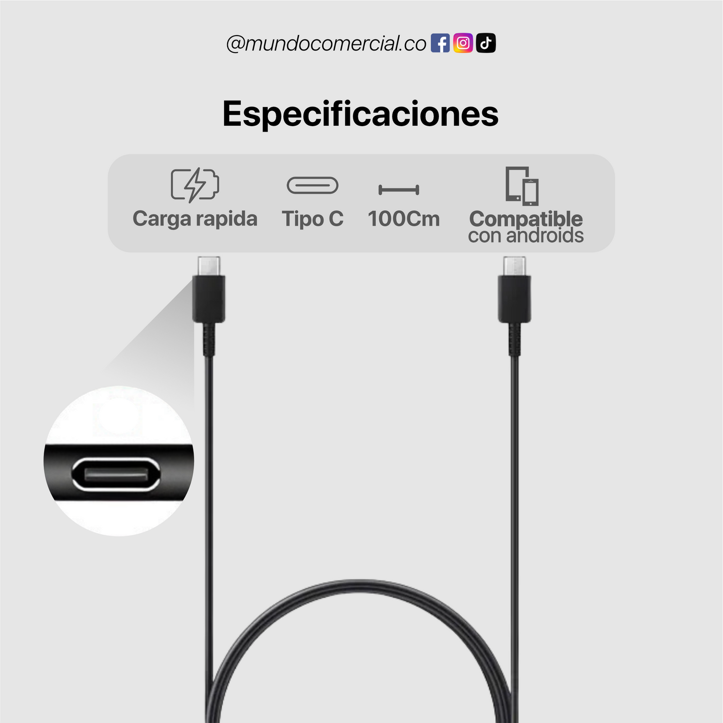 Cable Original USB-C a USB-C para Samsung – Carga Rápida PD 1 Metro