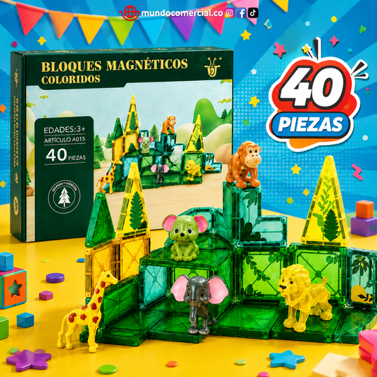 Bloques Magnéticos STEM – Serie Animales del Bosque 40 Piezas 3D