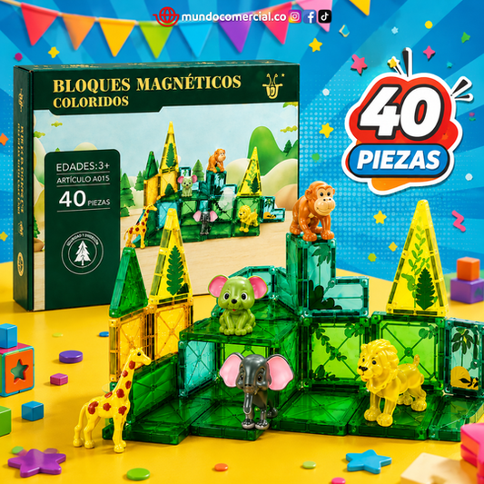 Bloques Magnéticos STEM – Serie Animales del Bosque 40 Piezas 3D
