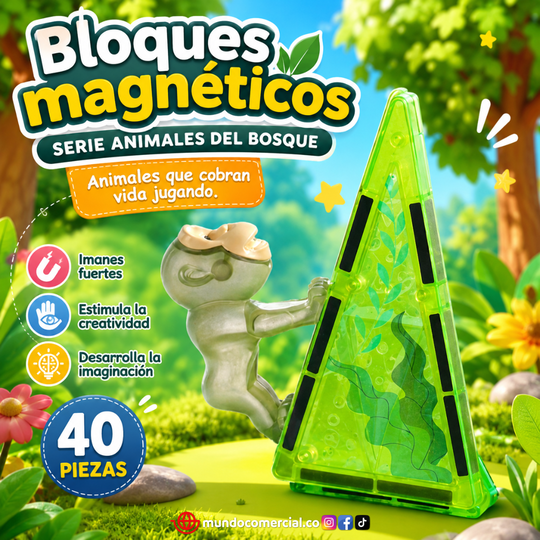 Bloques Magnéticos STEM – Serie Animales del Bosque 40 Piezas 3D