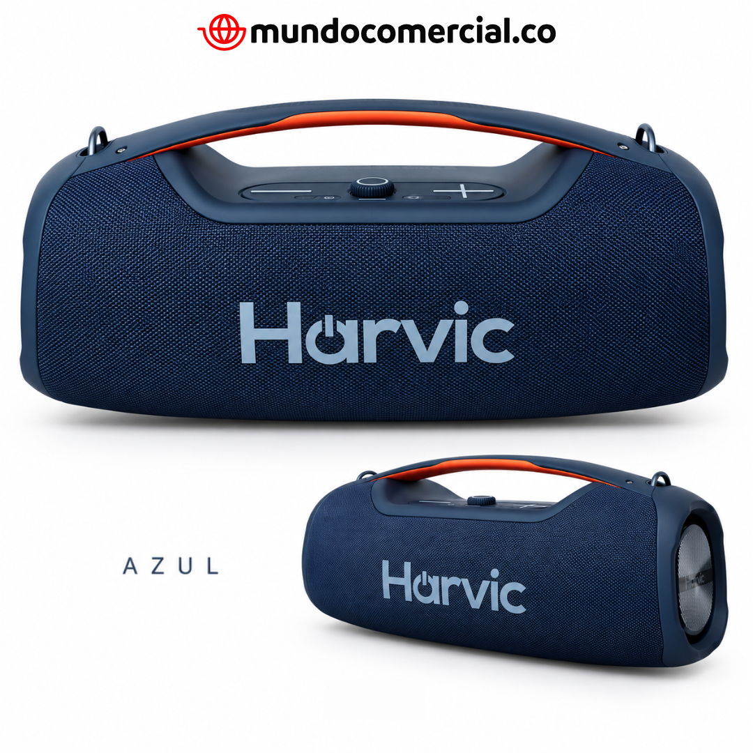 Parlante HARVIC Boombox Bluetooth con Micrófono | 8 Horas de Batería | Resistente al Agua