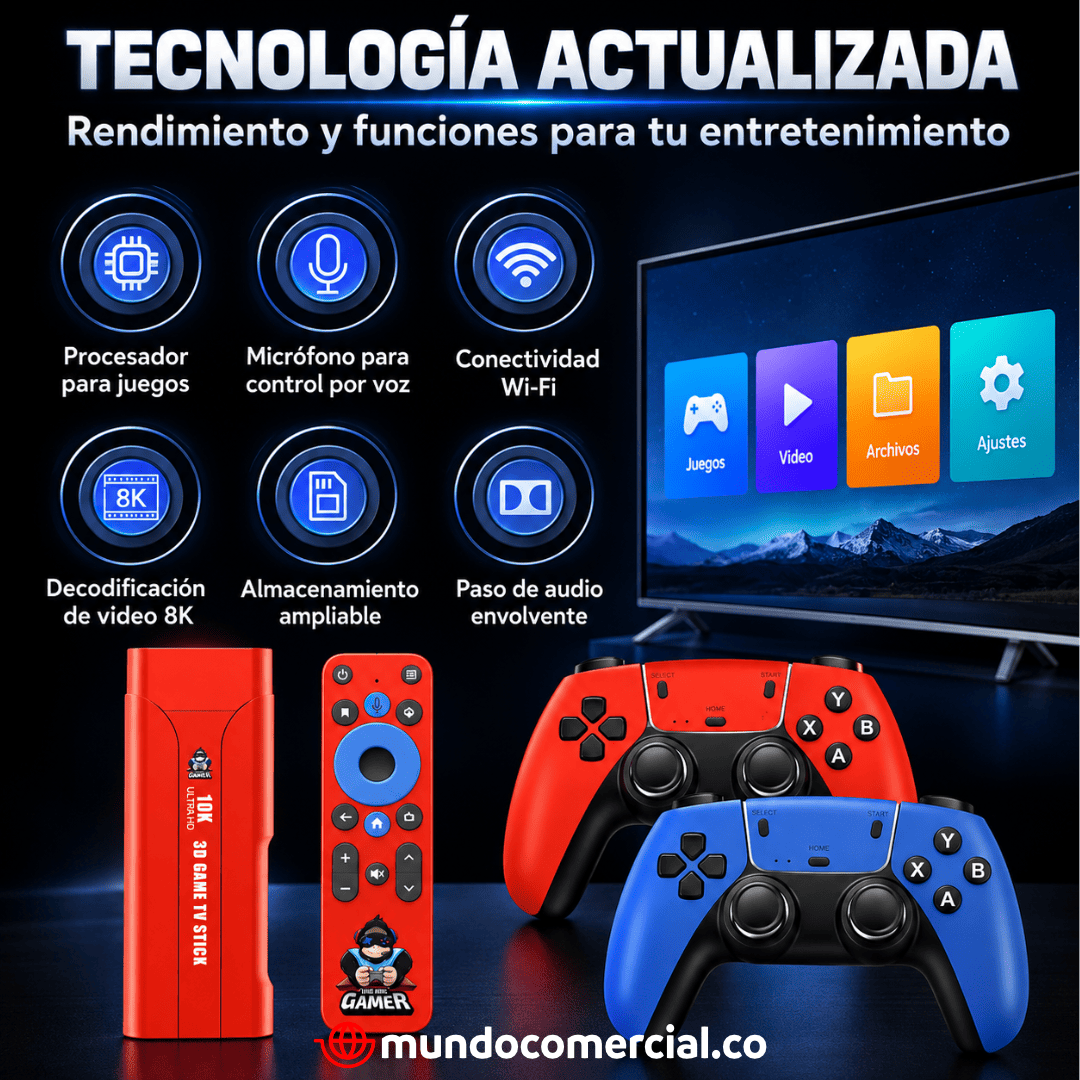 Consola Android Tv Box G1 – Game TV Stick con 2 Controles, +25.000 Juegos, Android 13 y Decodificación 8K