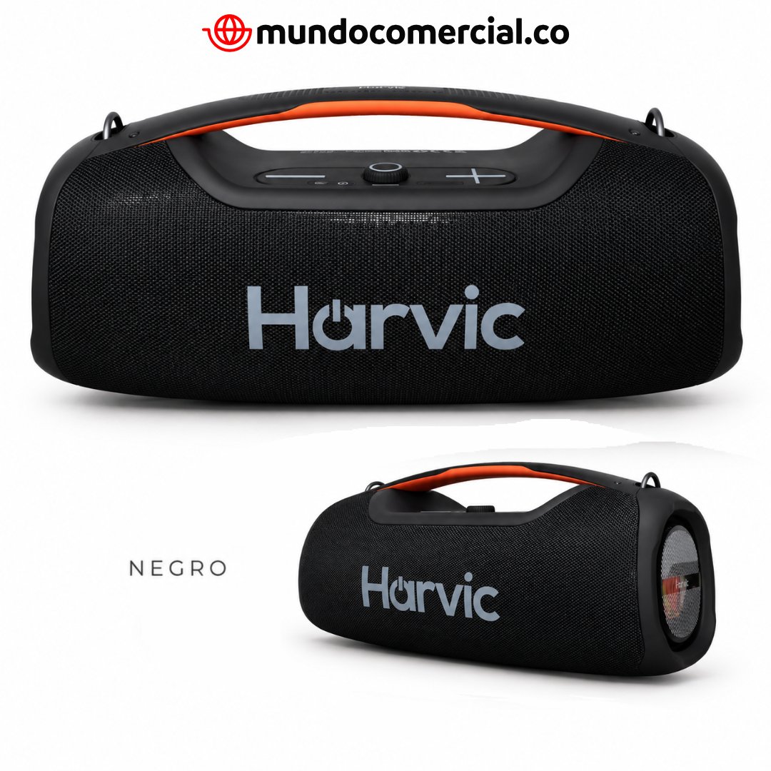 Parlante HARVIC Boombox Bluetooth con Micrófono | 8 Horas de Batería | Resistente al Agua