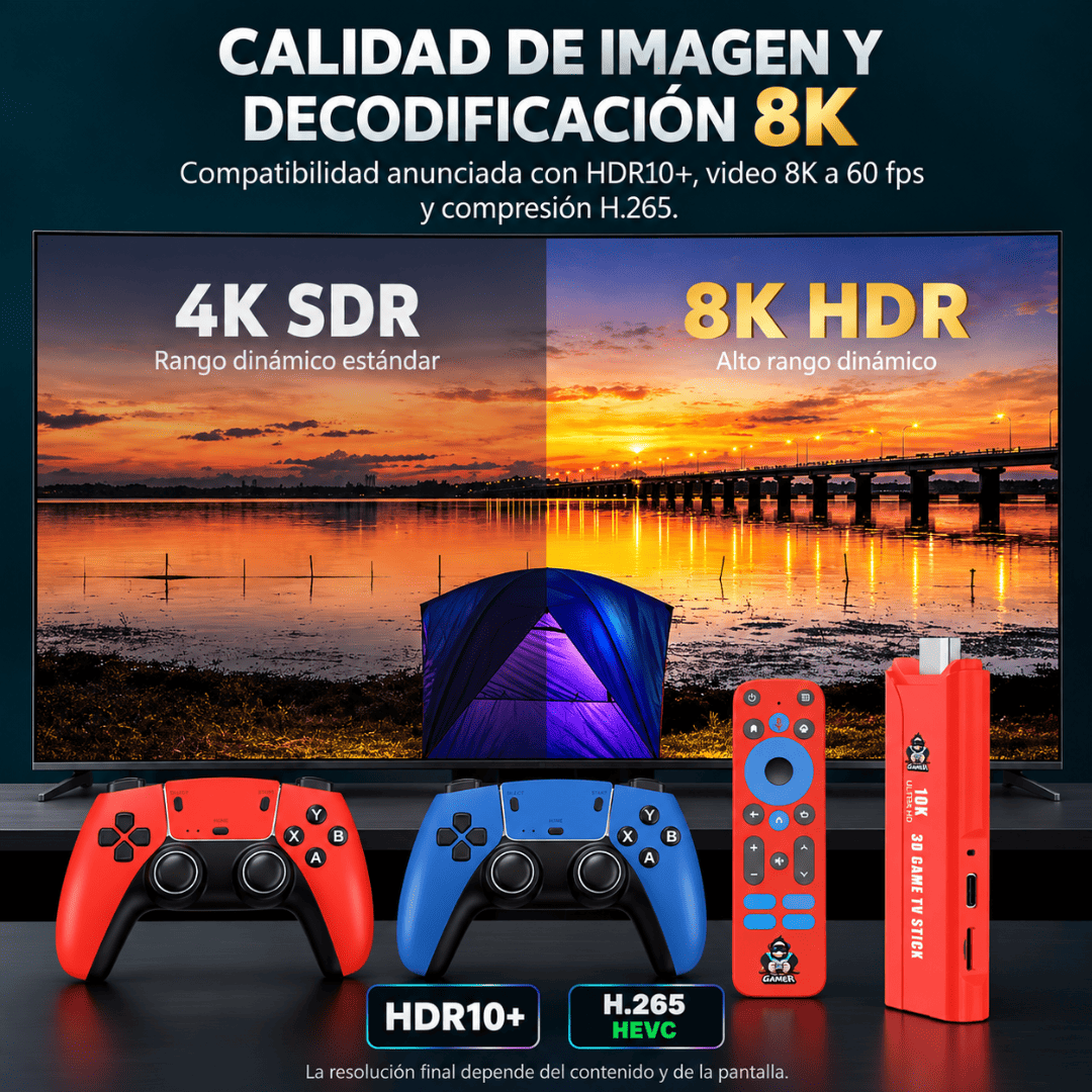 Consola Android Tv Box G1 – Game TV Stick con 2 Controles, +25.000 Juegos, Android 13 y Decodificación 8K