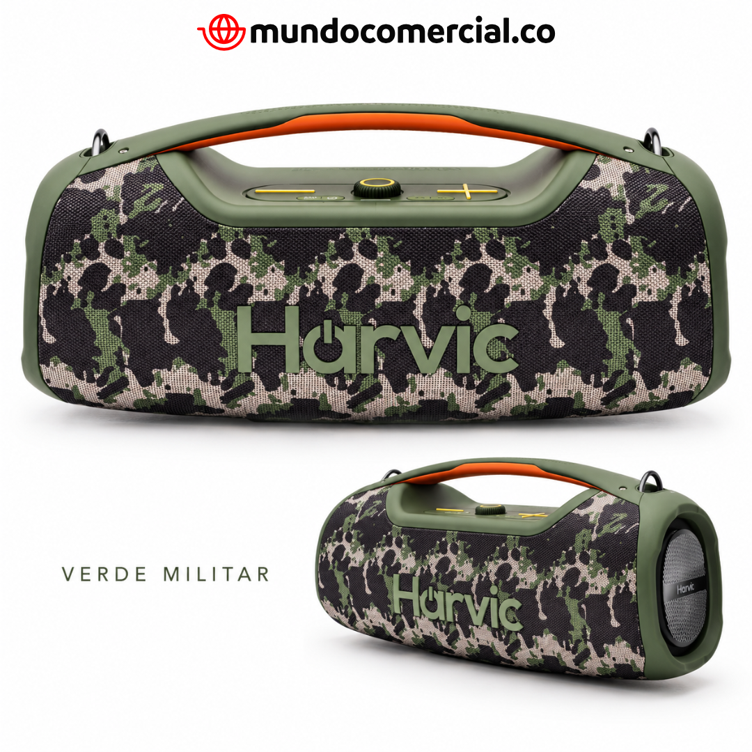 Parlante HARVIC Boombox Bluetooth con Micrófono | 8 Horas de Batería | Resistente al Agua