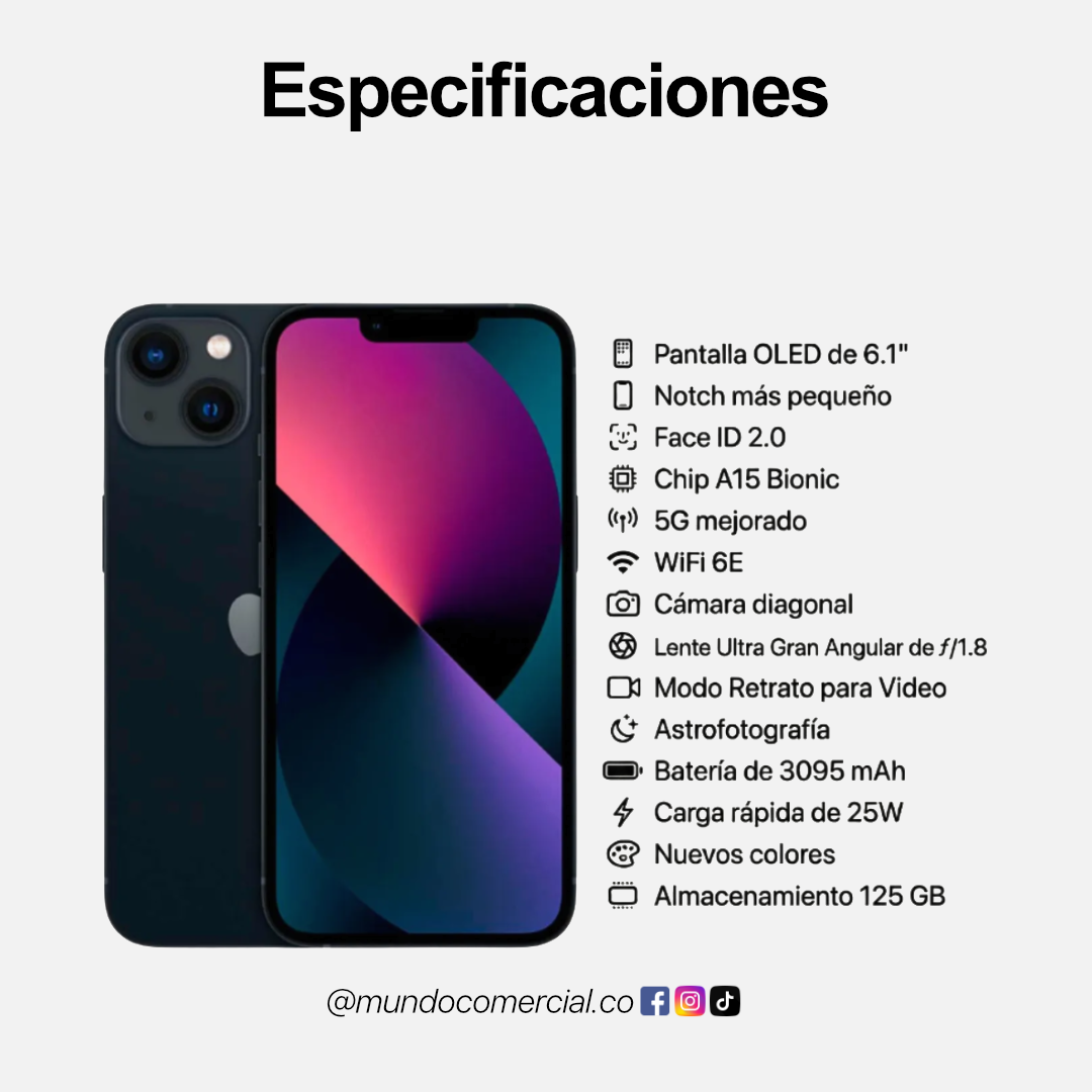 Celular iPhone 13 128GB Negro – Elegancia y Potencia que Nunca Pasan de Moda