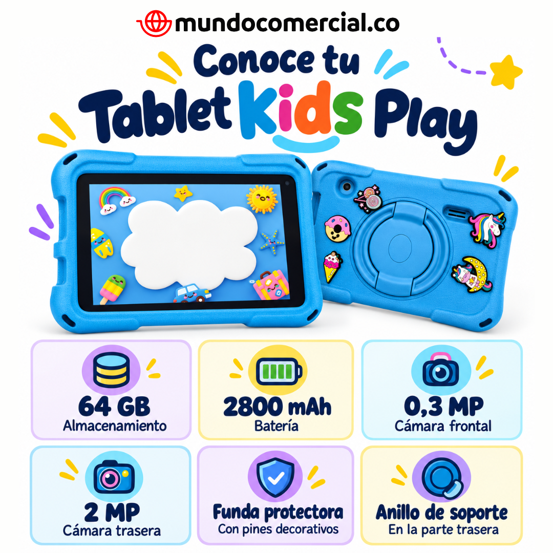 Krono Kids Play – Tablet para Niños 7" con Funda Antigolpes, Android 16, 8GB RAM y 64GB