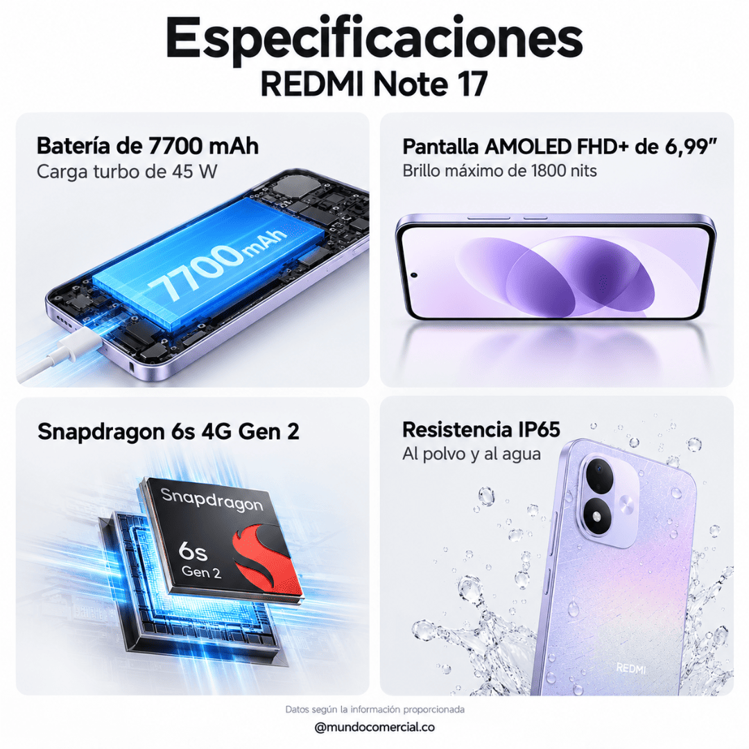 Celular Xiaomi Redmi Note 17 | 256GB |  8GB RAM | Potencia y Batería para más