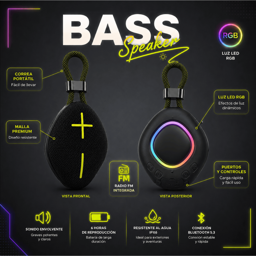 Parlante Bluetooth Bass Speaker B5-A6 RGB Impermeable IPX6 | Sonido HiFi TWS