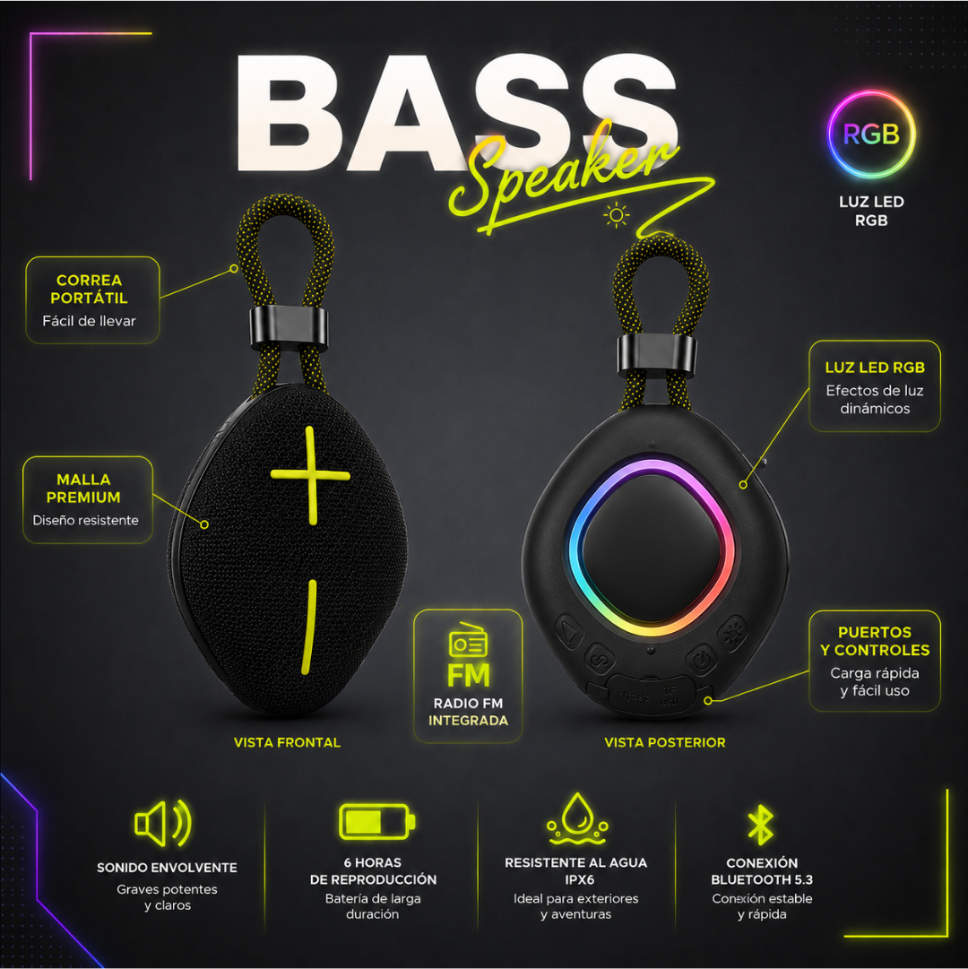 Parlante Bluetooth Bass Speaker B5-A6 RGB Impermeable IPX6 | Sonido HiFi TWS