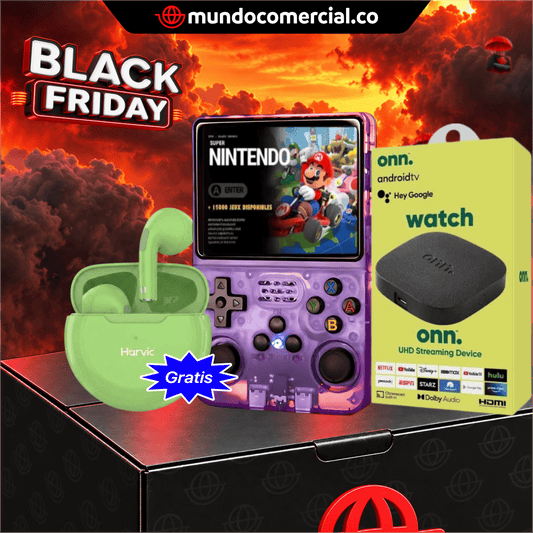 Combo Entretenimiento Portátil R36S + Streaming Watch Onn 4K + Audífonos GRATIS