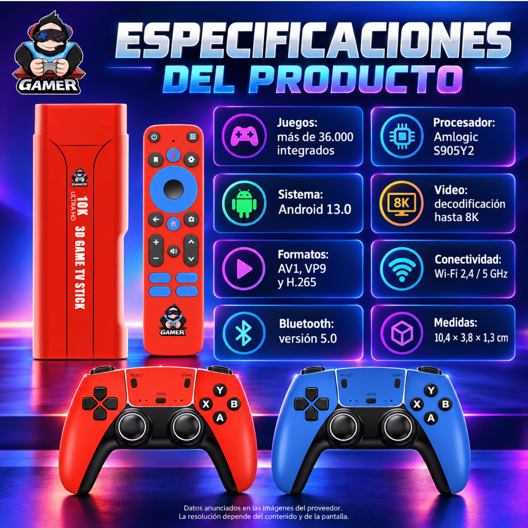 Consola Android Tv Box G1 – Game TV Stick con 2 Controles, +25.000 Juegos, Android 13 y Decodificación 8K