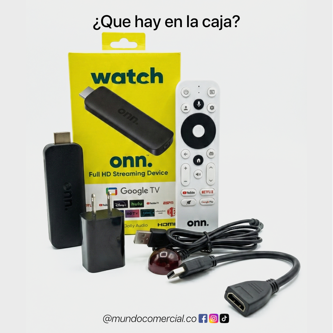 Onn Streaming Stick 2K Full HD con Google TV y Control por Voz – Negro