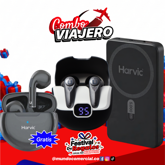 Combo para Mamá Viajera | Power Bank Harvic + Audífonos Traductores