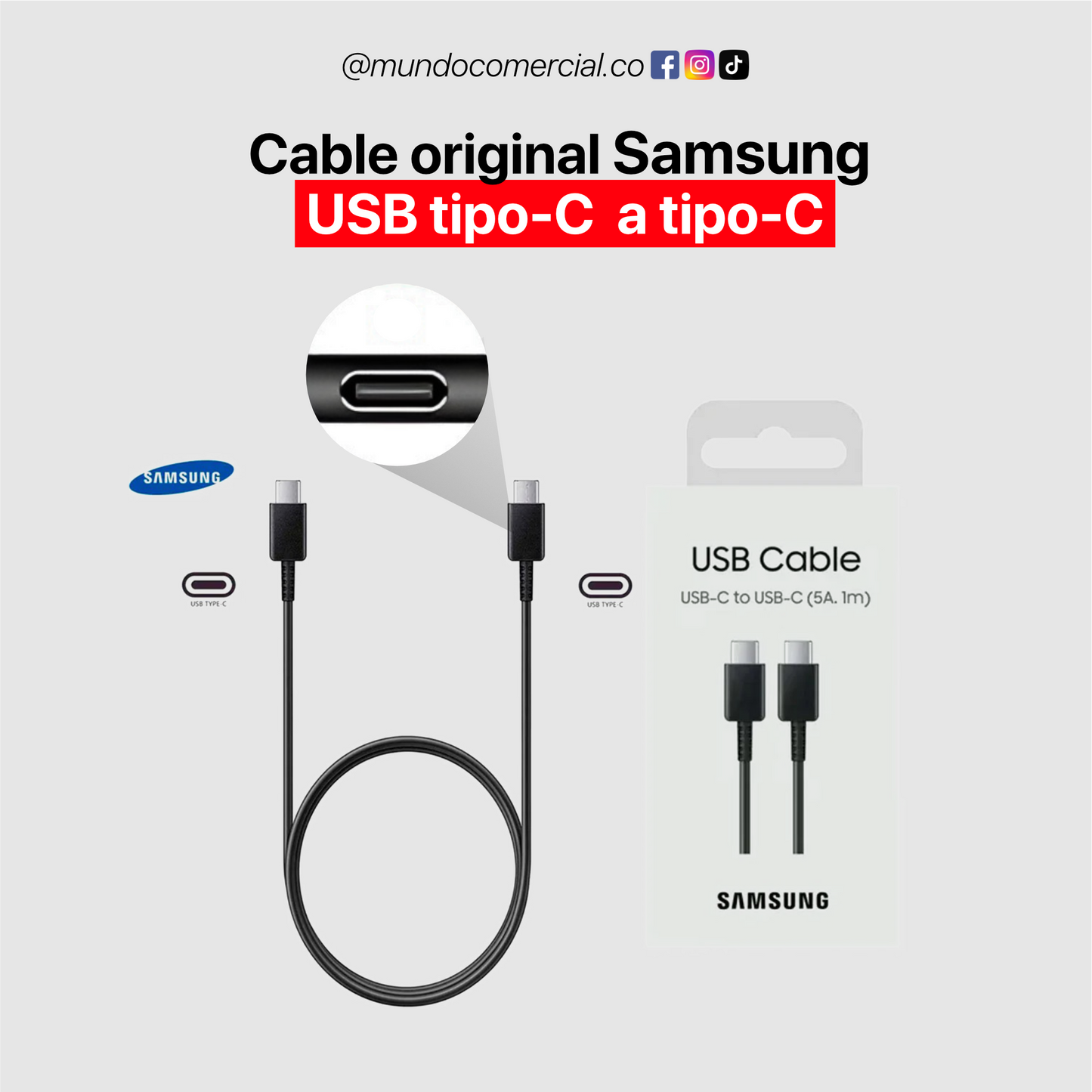 Cable Original USB-C a USB-C para Samsung – Carga Rápida PD 1 Metro
