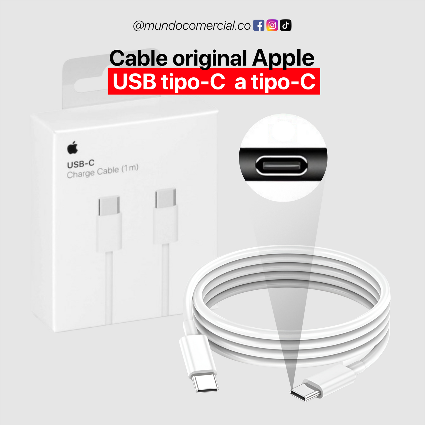 Cable Original USB-C a USB-C para Apple – Carga Rápida PD 1 Metro