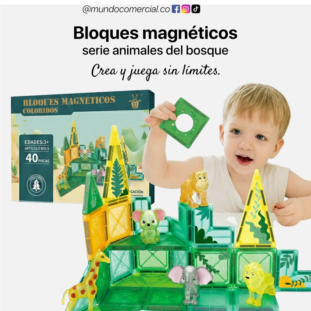 Bloques Magnéticos STEM – Serie Animales del Bosque 40 Piezas 3D