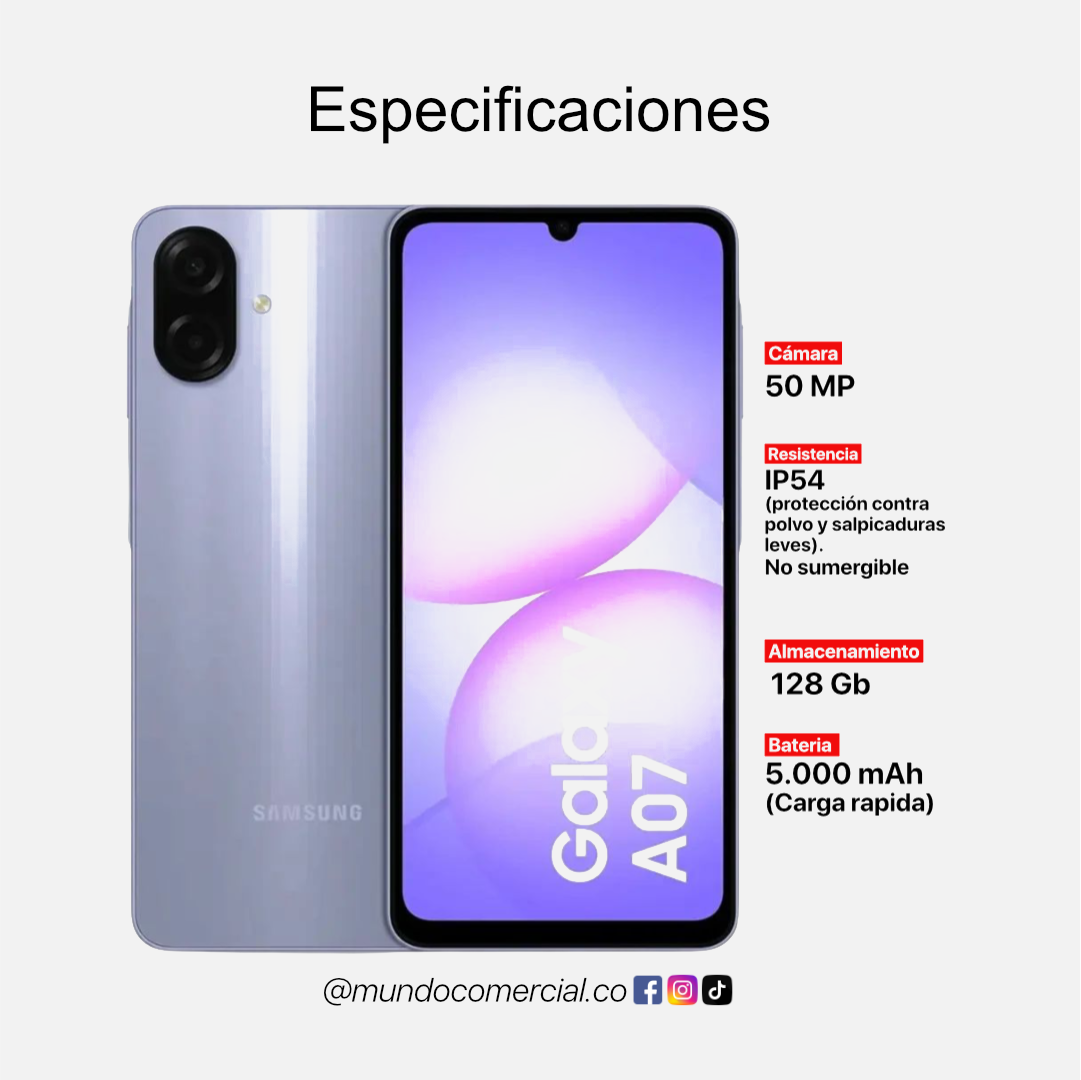 Celular Samsung Galaxy A07 128GB – 4GB RAM -  Lo Esencial al Mejor Precio