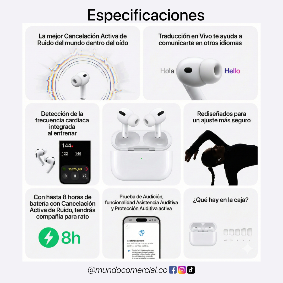 AirPods Pro 3 – Cancelación de Ruido y Sonido Espacial Pro