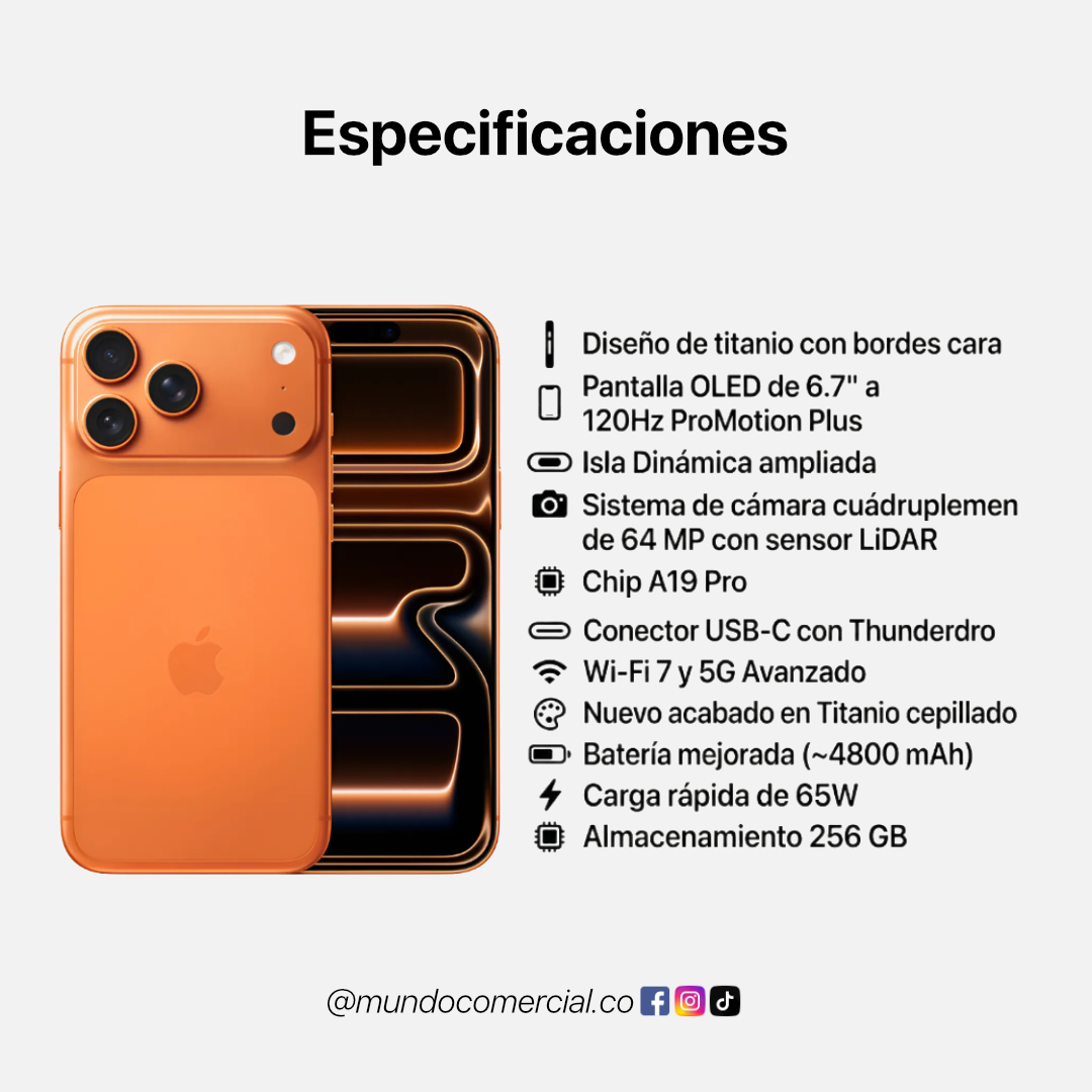 Celular iPhone 17 Pro 256GB – Rendimiento Profesional Sin Límites