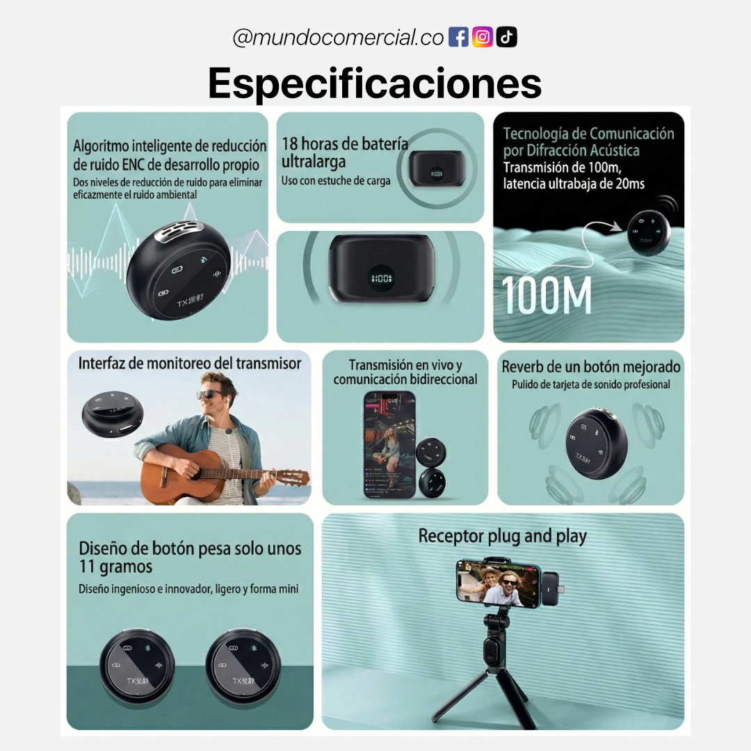 Micrófono Inalámbrico 2 en 1 | SAG K31 Pro | Pantalla LED