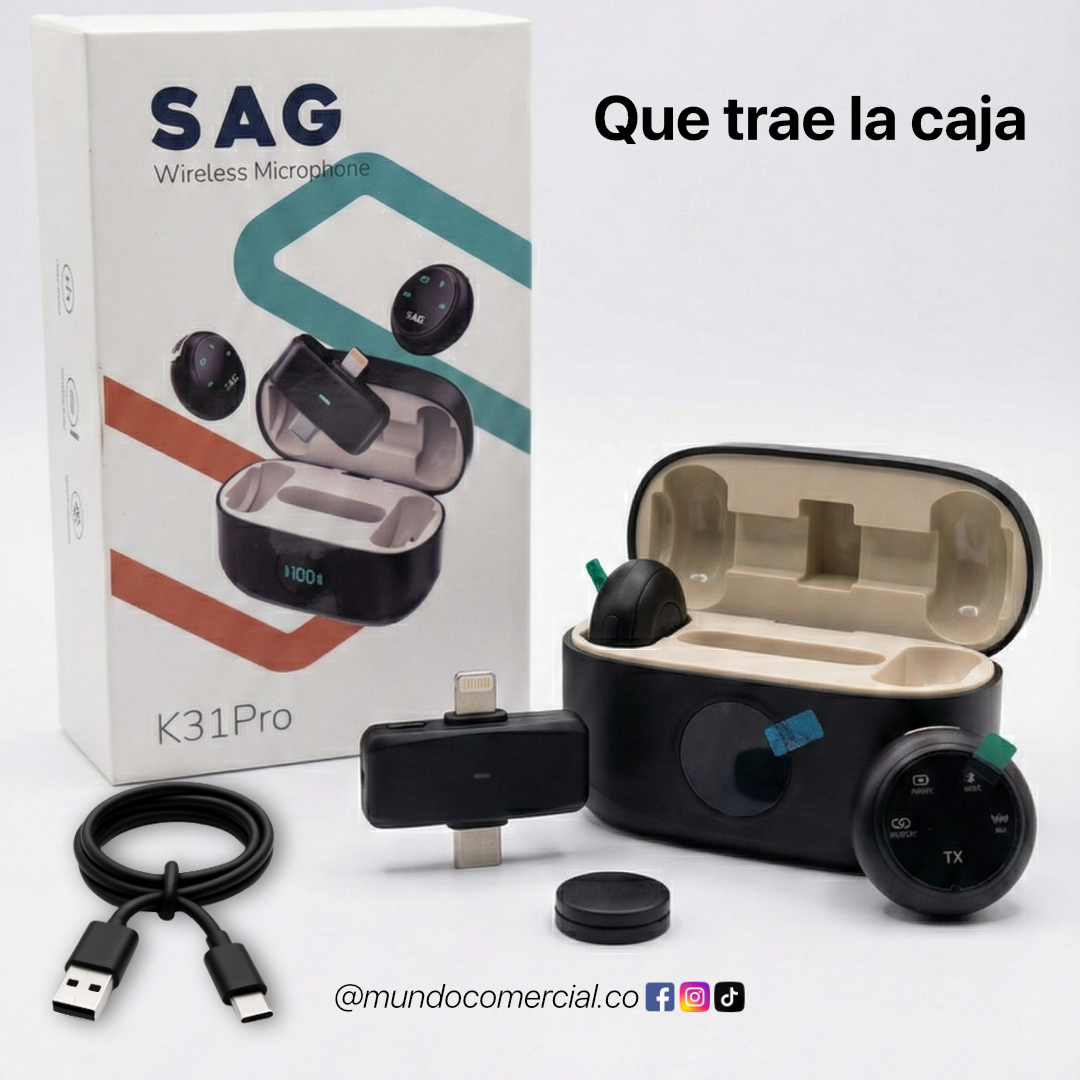 Micrófono Inalámbrico 2 en 1 | SAG K31 Pro | Pantalla LED