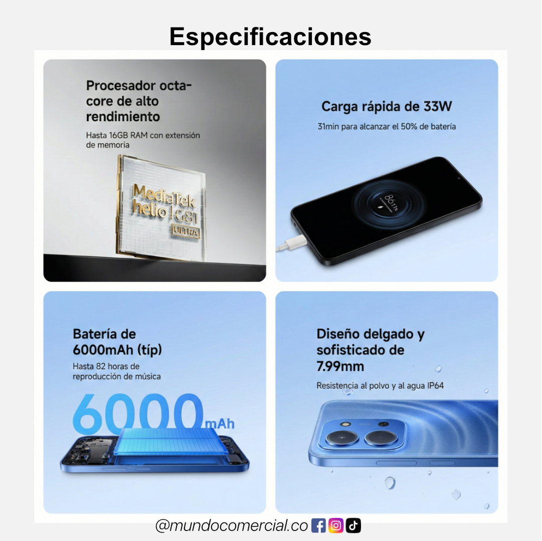 Celular Xiaomi Redmi 15C- 256GB – 4GB RAM Más Espacio, Mejor Precio